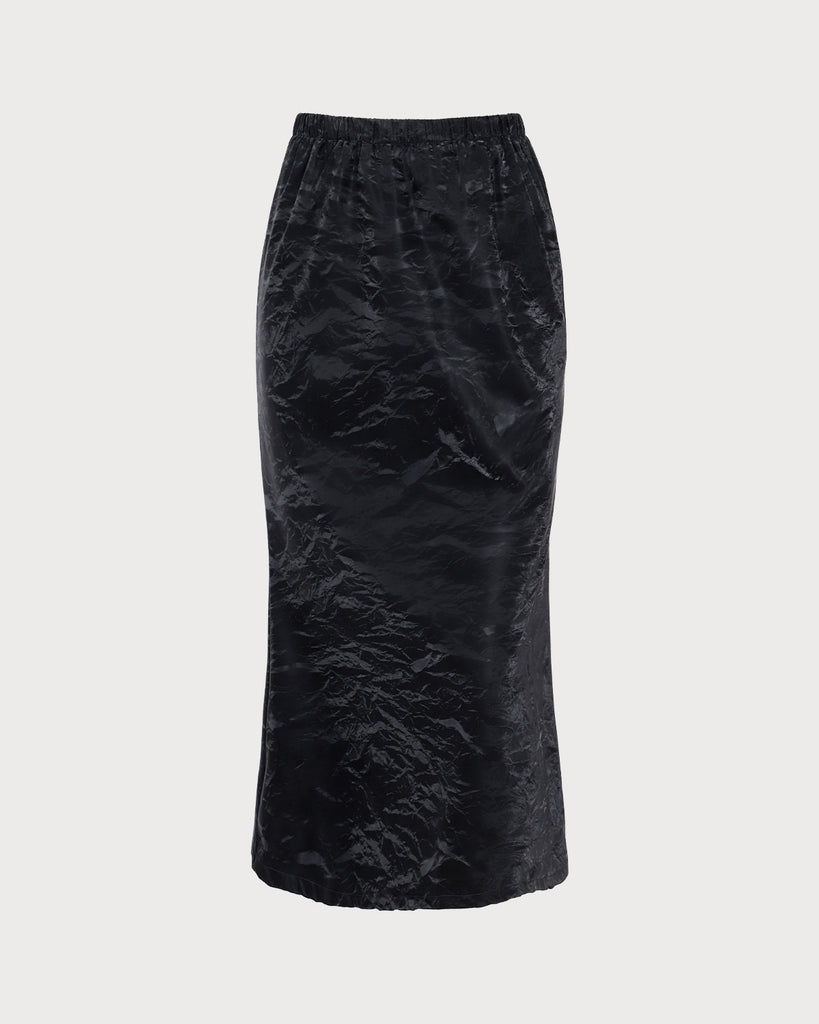 Black Jacquard Straight Midi Skirt