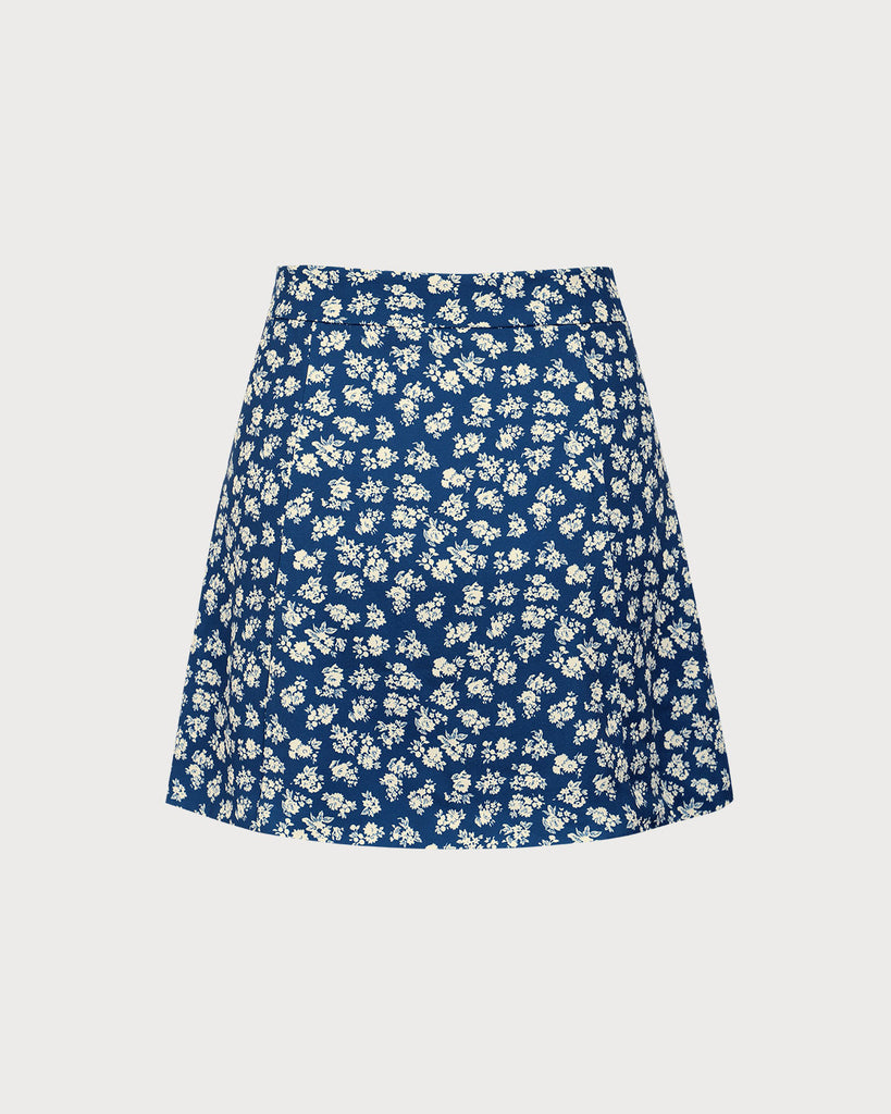 Navy Floral A-Line Mini Skirt