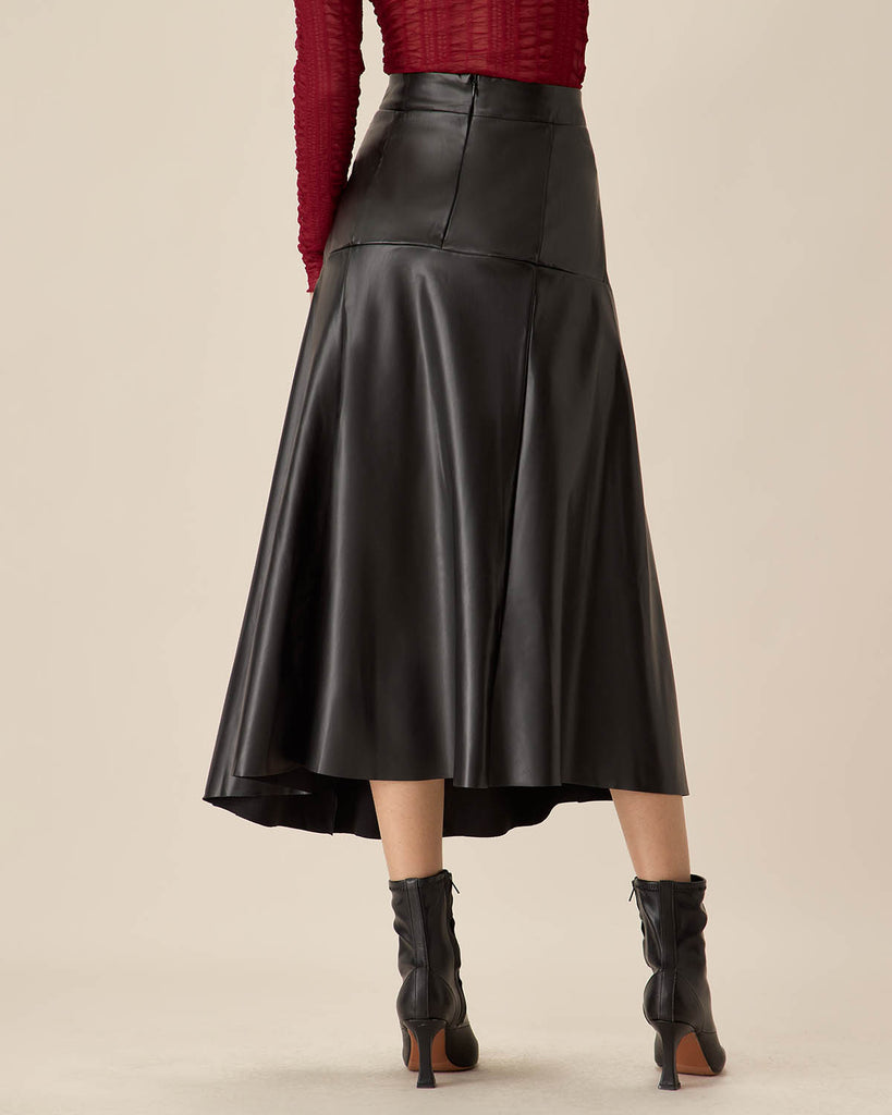 Black Faux Leather Midi Skirt