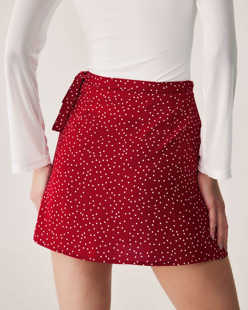 Red Polka Dot Wrap Mini Skirt