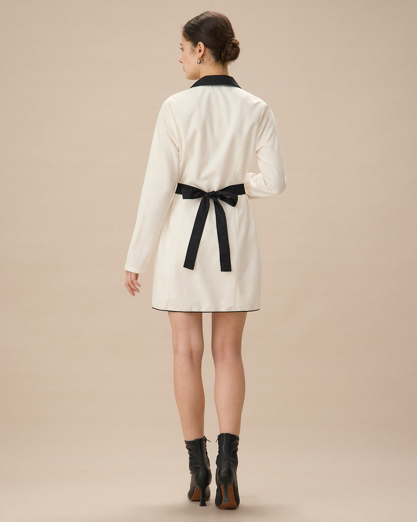 White Contrasting Button-Up Mini Dress