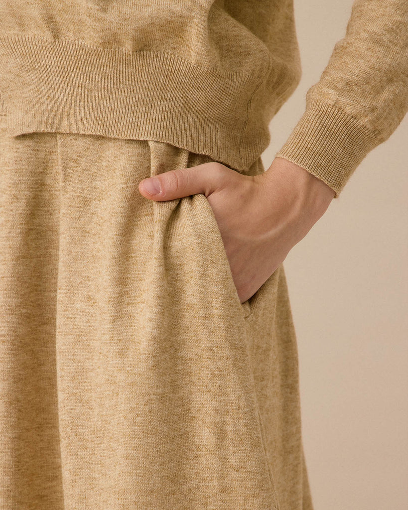 Brown V Neck Cardigan Skirt Set