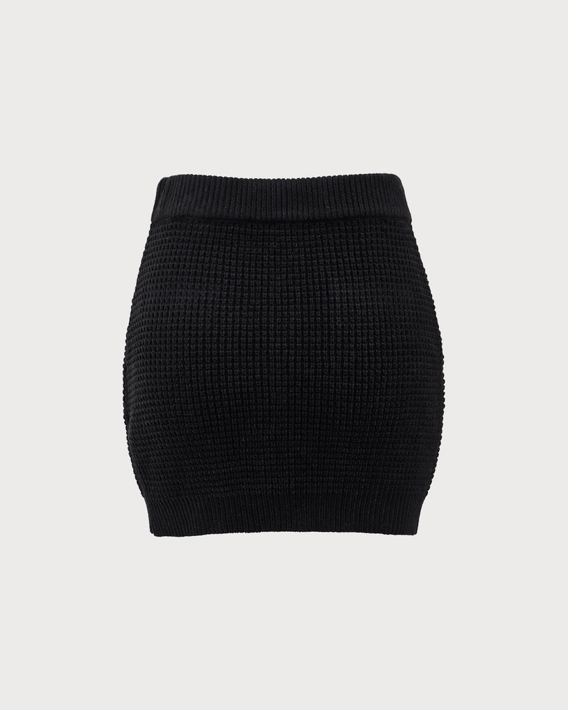 Black Contrasting Knit A-line Mini Skirt