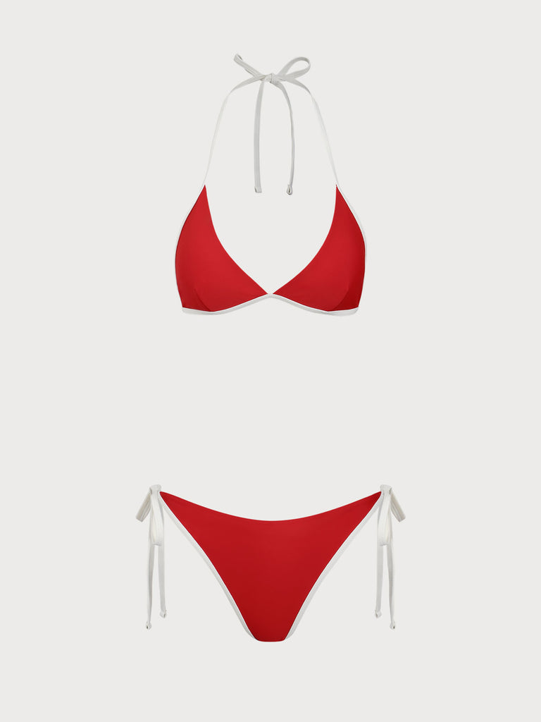 Women'S Nylon Knitted Contrast Color Bikini Set Bikinis - RIHOAS