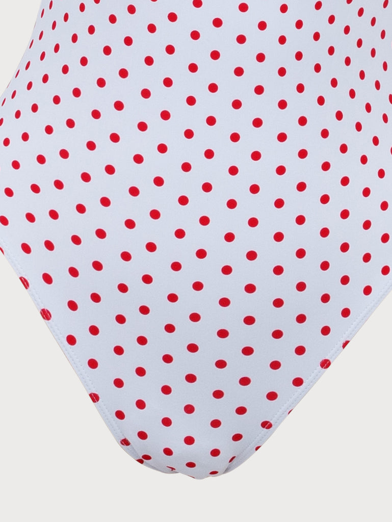 Red Contrast Polka Dot One-Piece Swimsuit