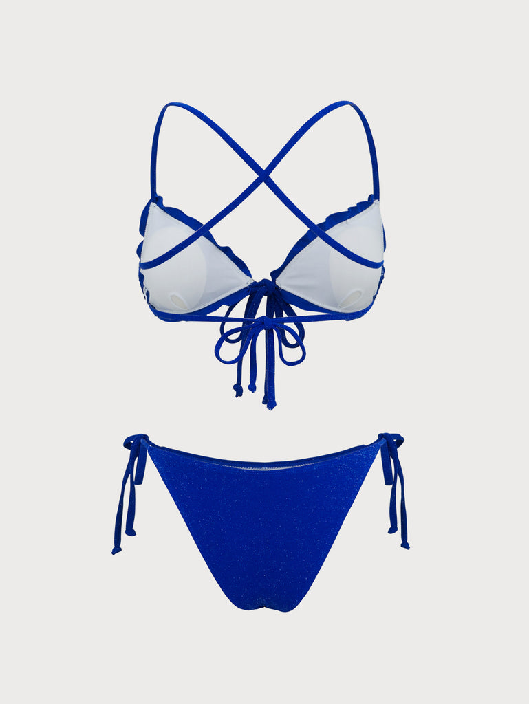 Blue Tie-Front Bikini Set