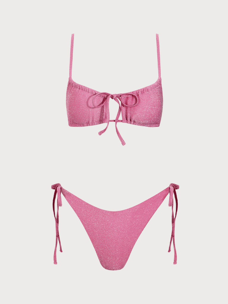 Pink Lurex Cut Out Bikini Set