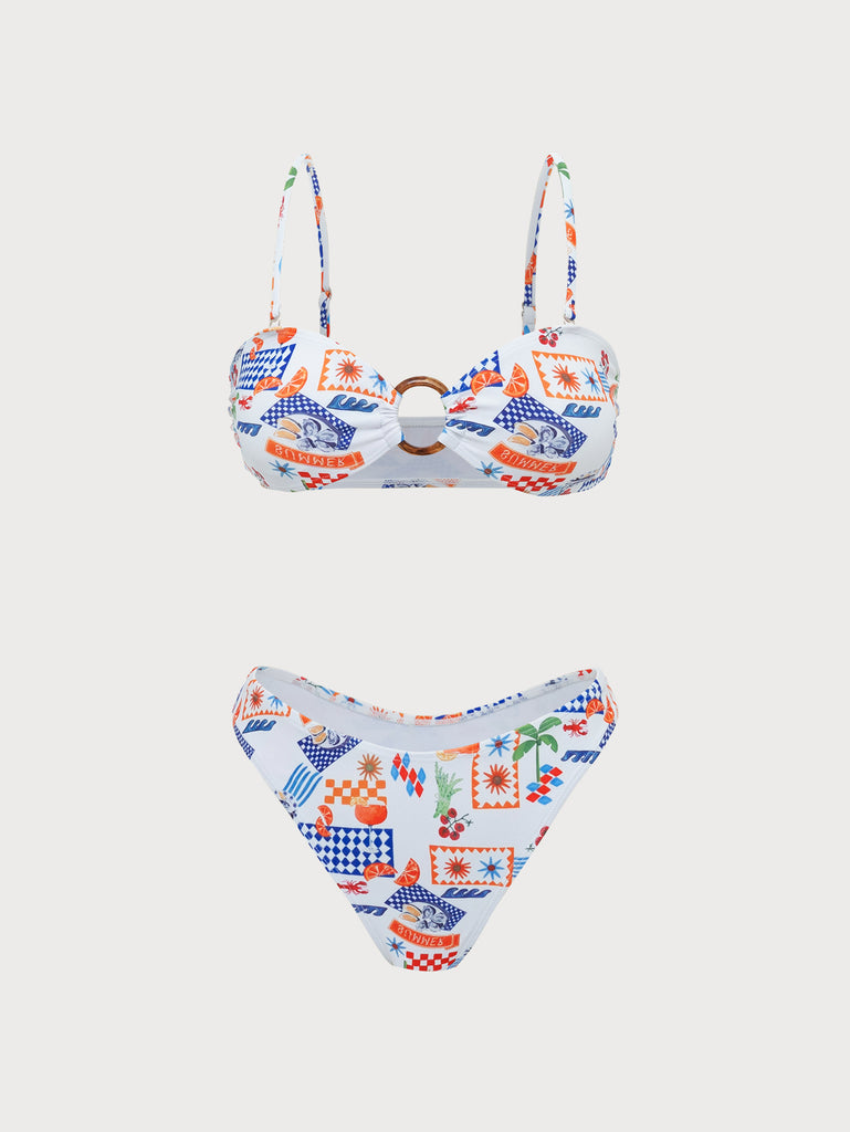 White Floral O-Ring Bikini Set