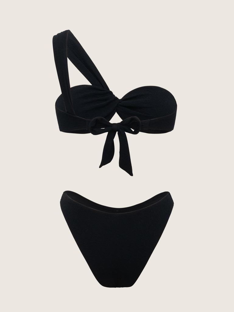 Black Ruched Tie Front Bikini Set