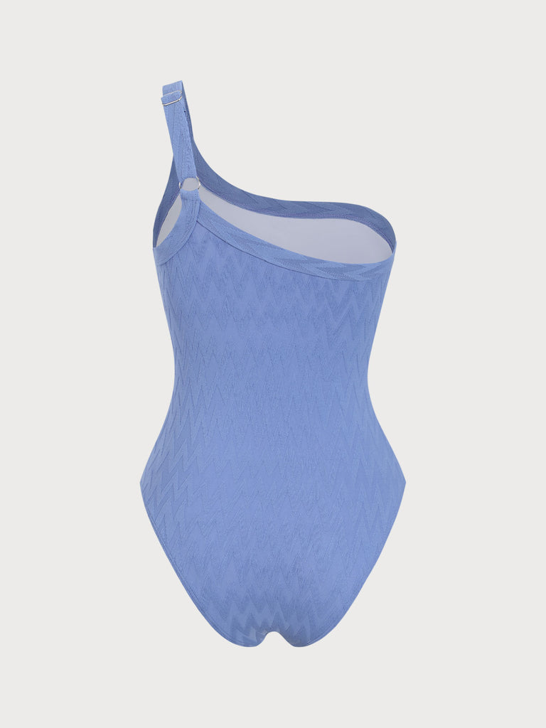 Blue Textured One-Shoulder One-Piece Swimsuit