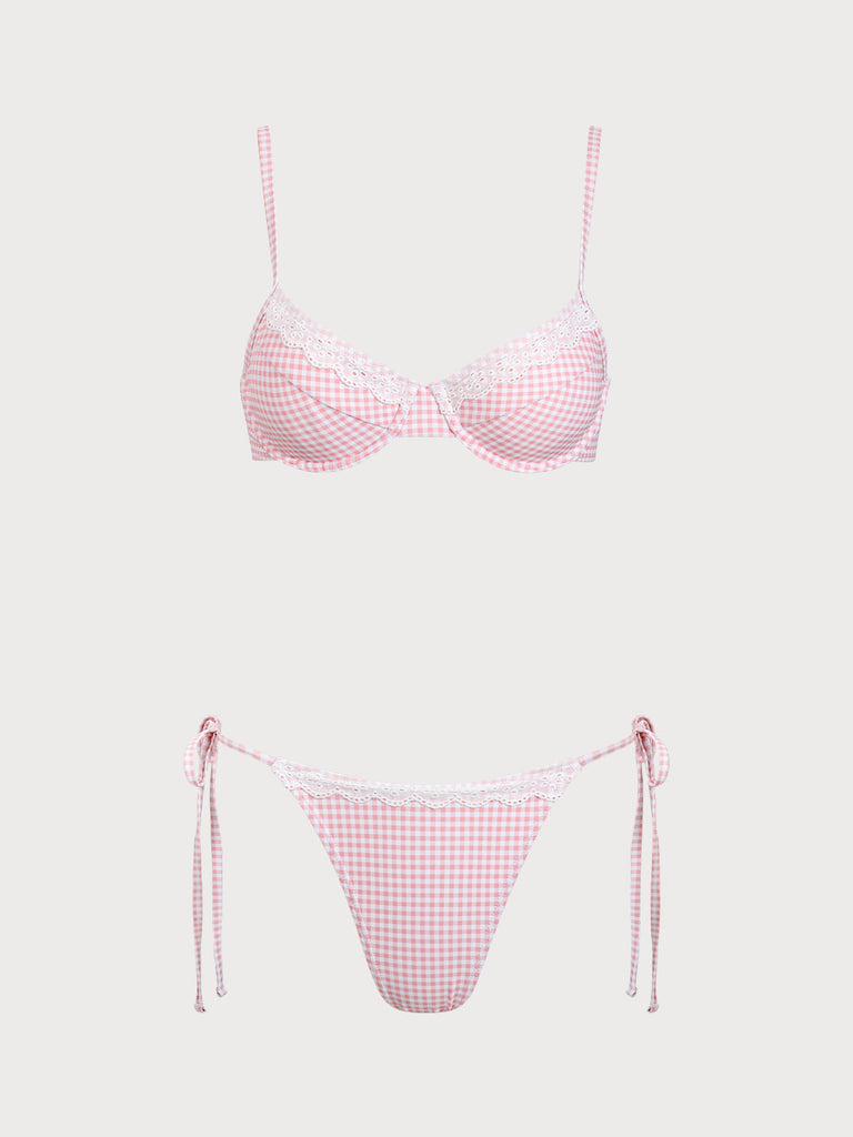 Pink Plaid Underwire Bikini Set