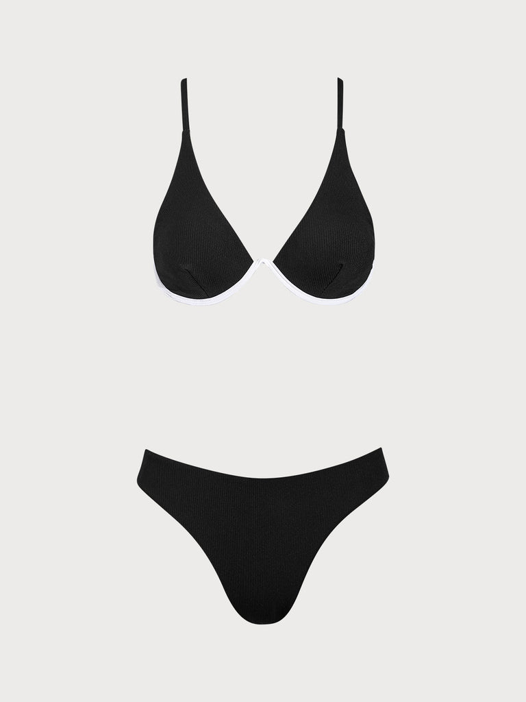 Black Ribbed Underwire Bikini Set