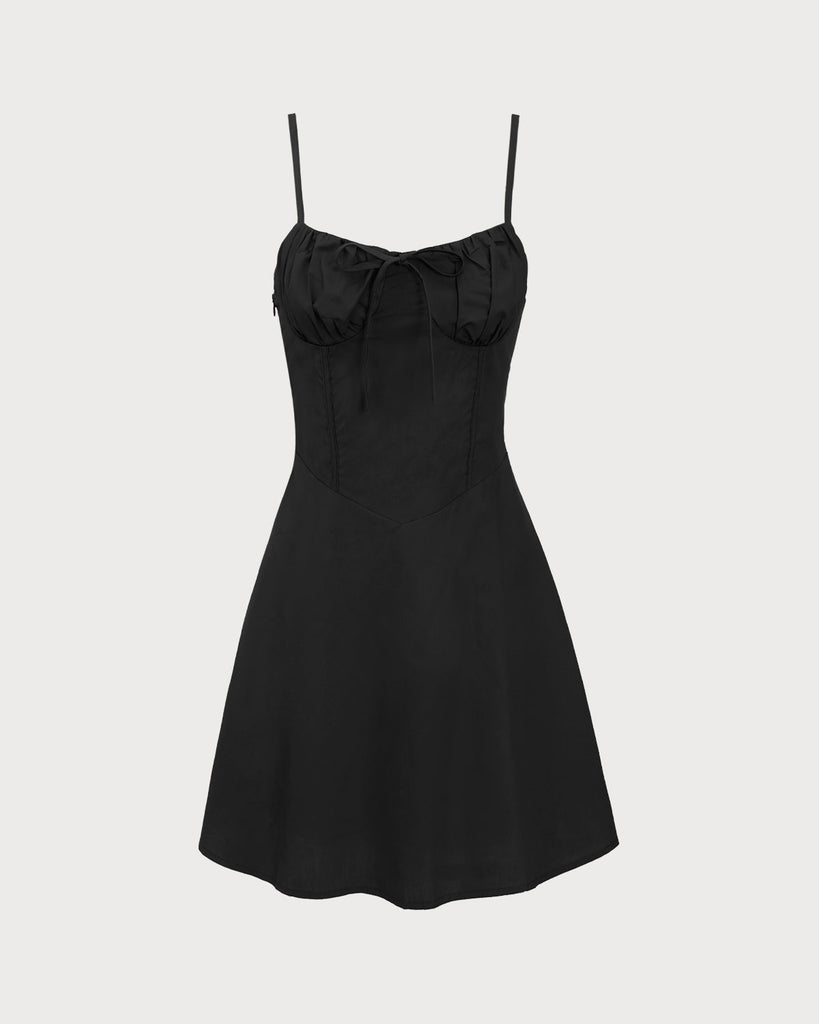 Black Ruched Slip Mini Dress