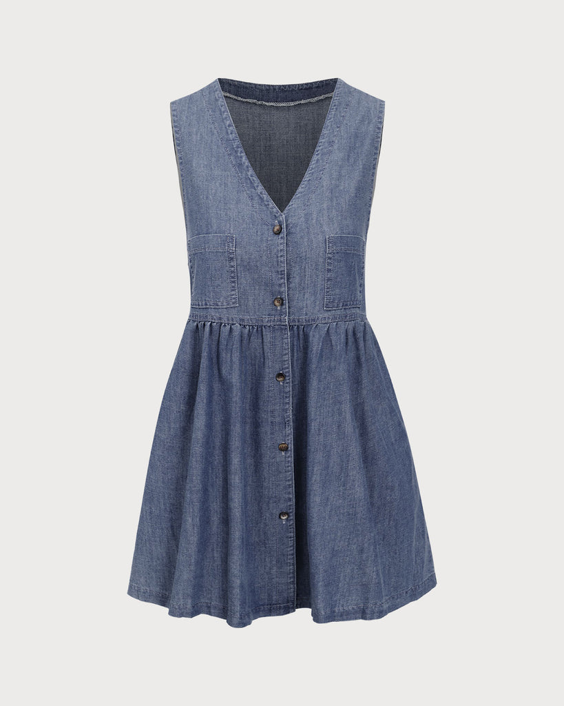 Blue Denim Sleeveless Mini Dress