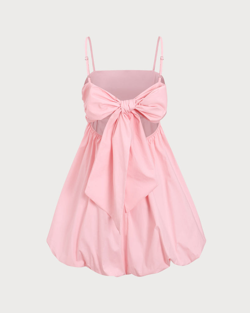 Pink Bowknot Ruched Slip Mini Dress