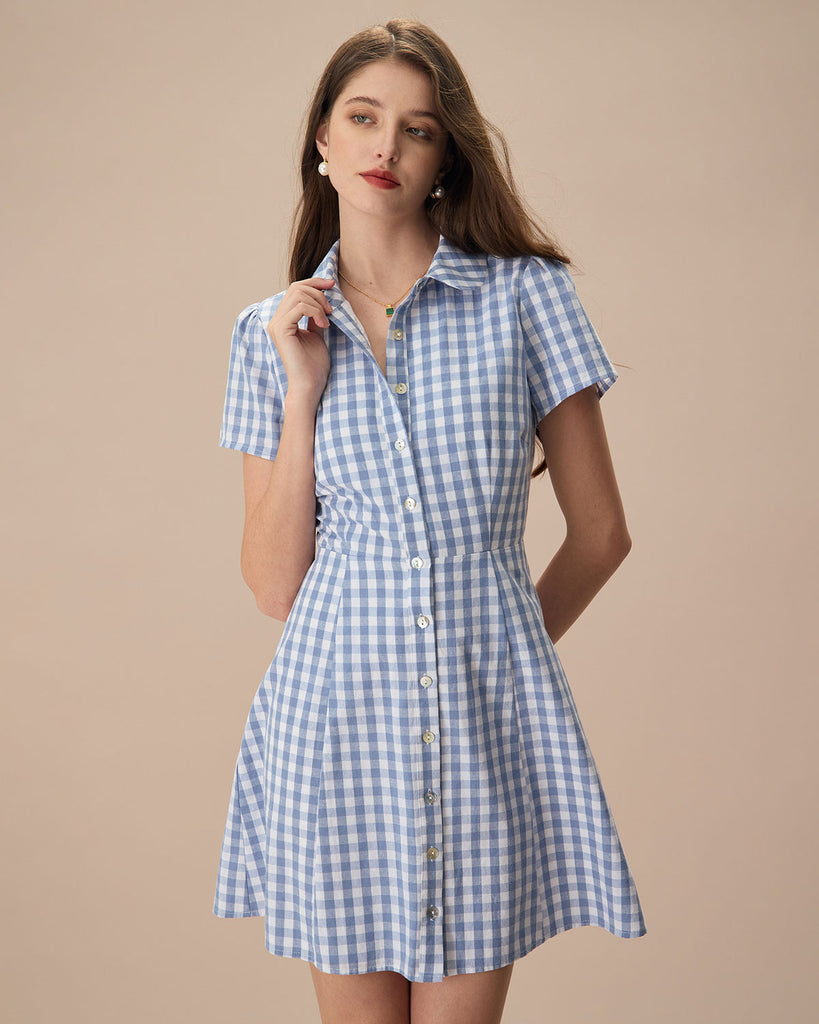 Women's Woven Cotton Mini Dress Blue Dresses - RIHOAS