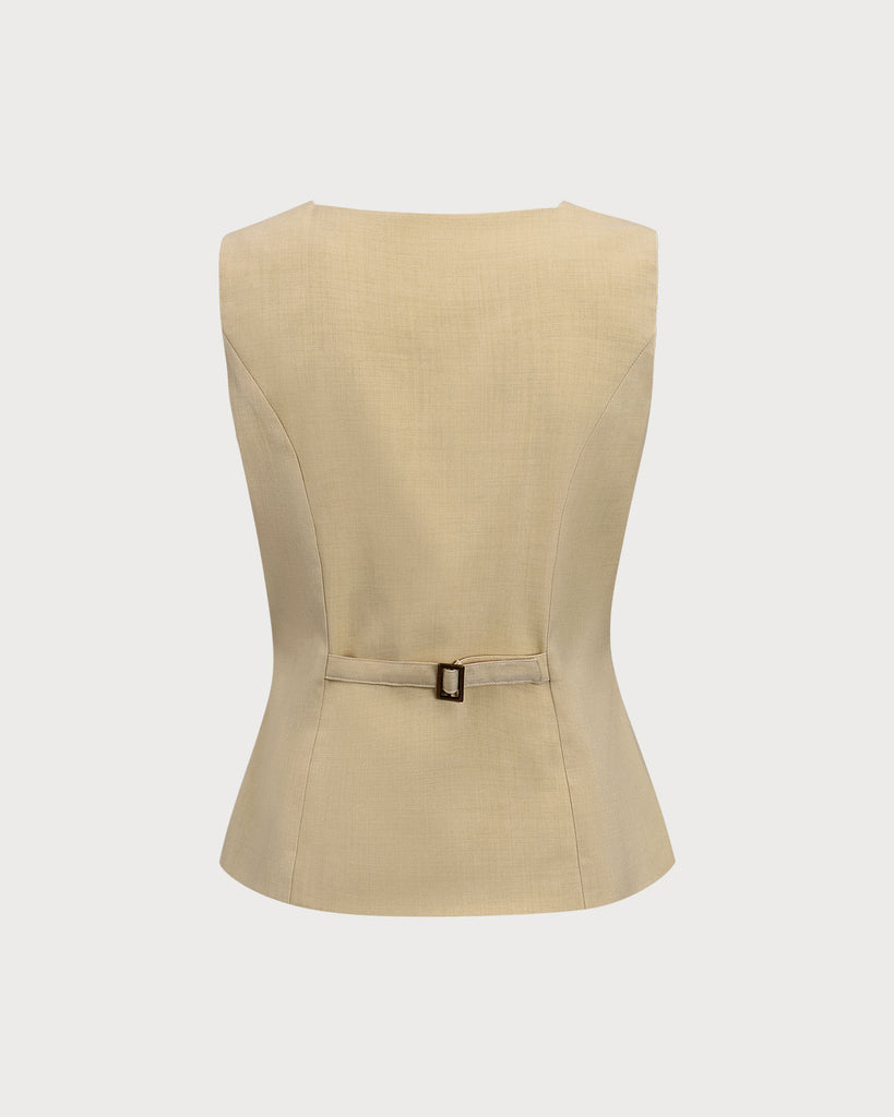 Yellow Square Neck Single Breasted Vest