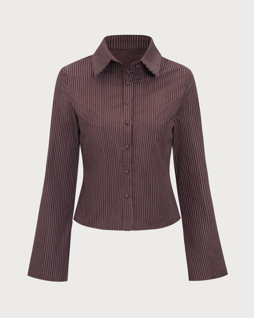 Brown Striped Bell Sleeve Shirt