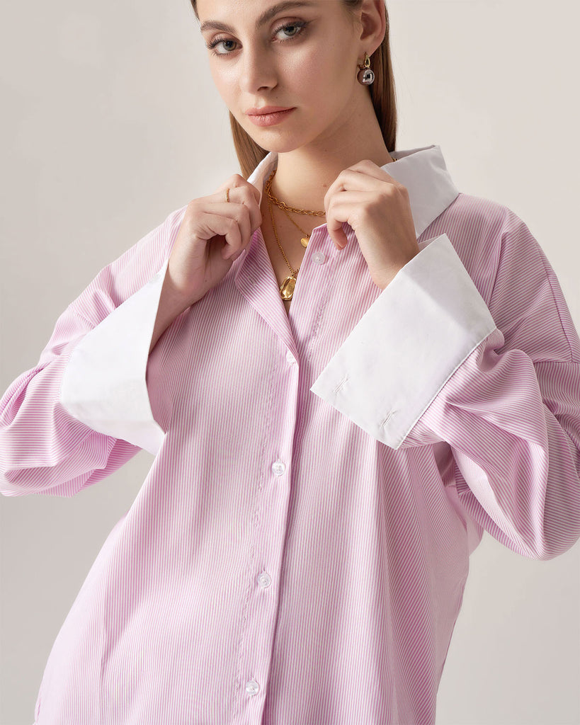 Pink Contrast Striped Loose Shirt