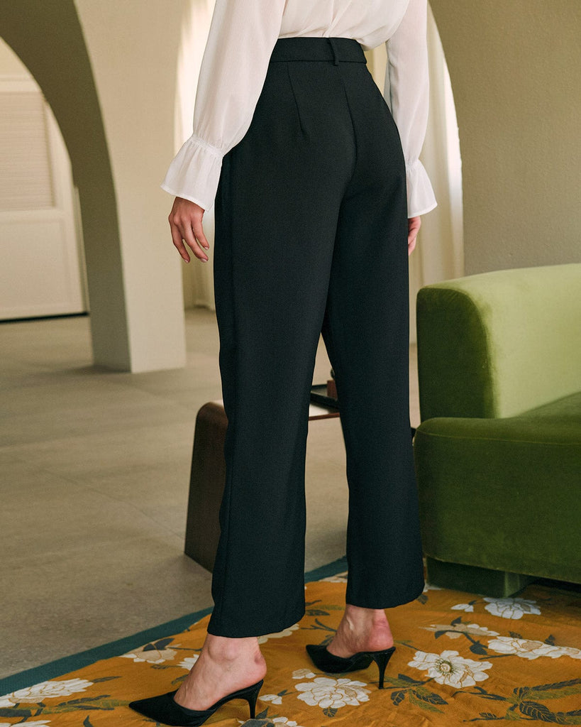 The Solid Pleated High-waisted Pants - RIHOAS