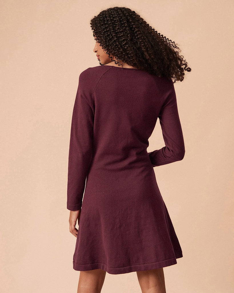 The Square Neck Sweater Dress Wine Red Dresses - RIHOAS