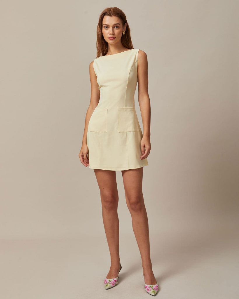 The Boat Neck Pocket Mini Dress Dresses - RIHOAS