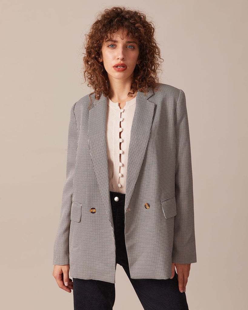 The Lapel Houndstooth Blazer Coffee Outerwear - RIHOAS