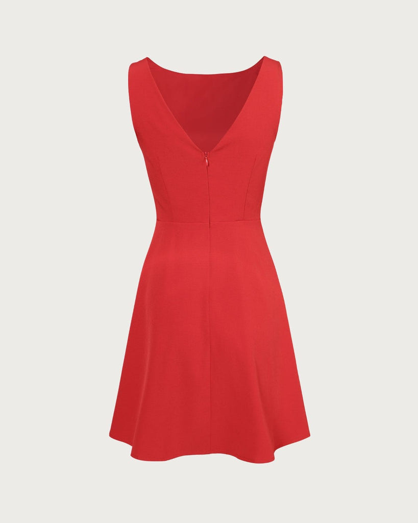 The Red Boat Neck Solid Mini Dress Dresses - RIHOAS