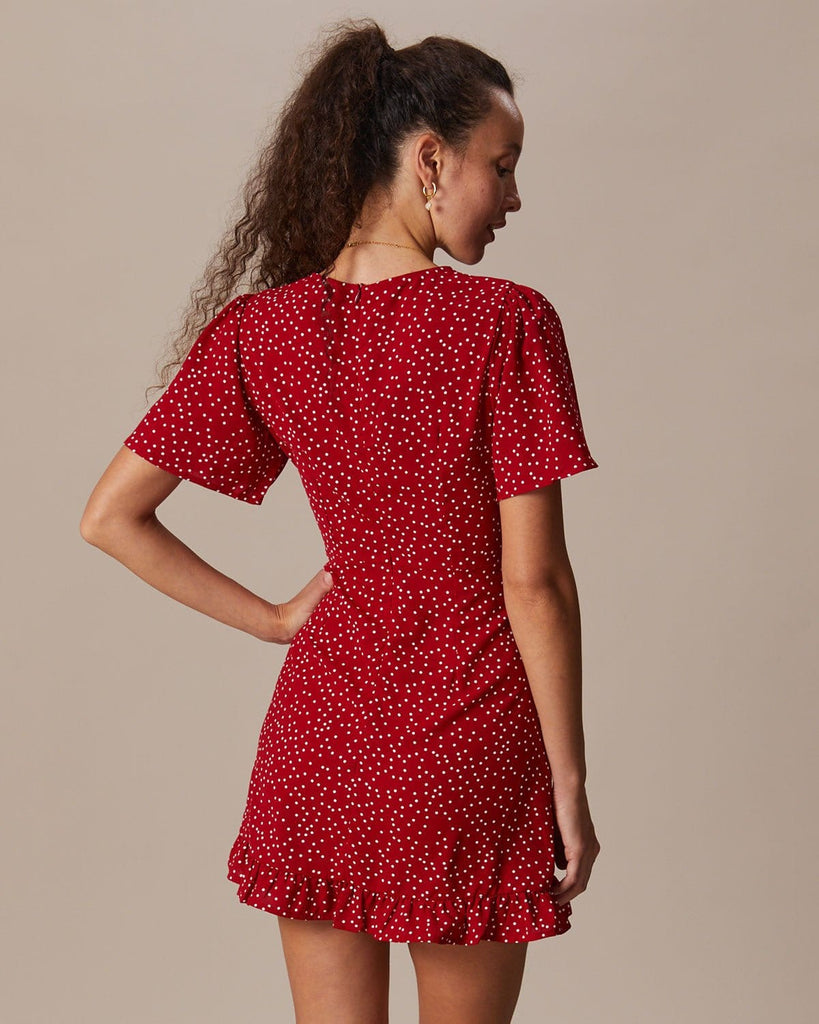 The Red V-Neck Polka Dot Mini Dress Dresses - RIHOAS