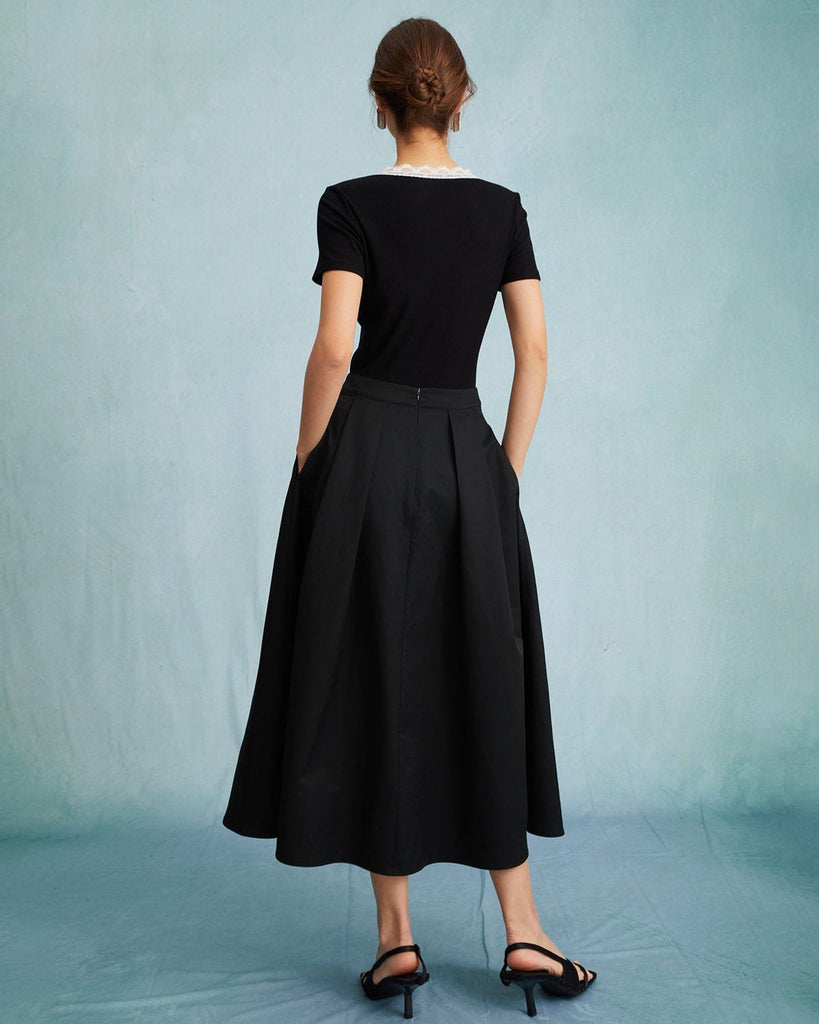 The Solid Pleated Midi Skirt Bottoms - RIHOAS