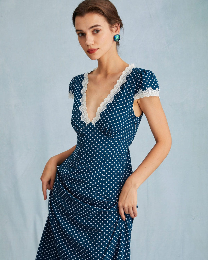 The V-Neck Polka Dot Dress Dresses - RIHOAS