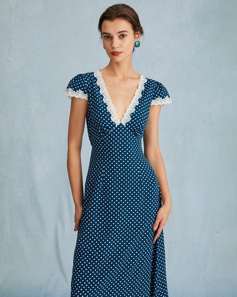 The V-Neck Polka Dot Dress Dresses - RIHOAS